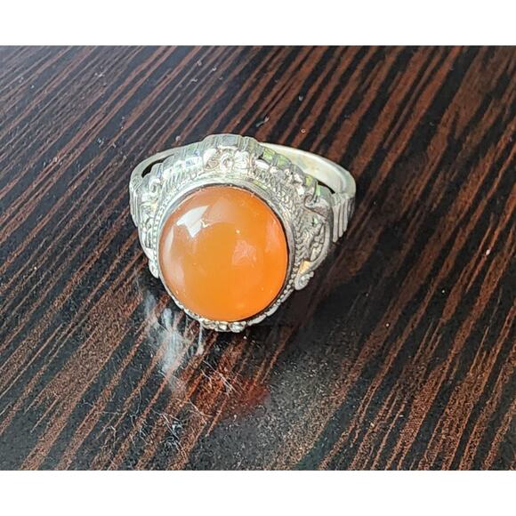Vintage Agate and Sterling Silver Ring | Size [7.5 US] - Picture 2 of 7